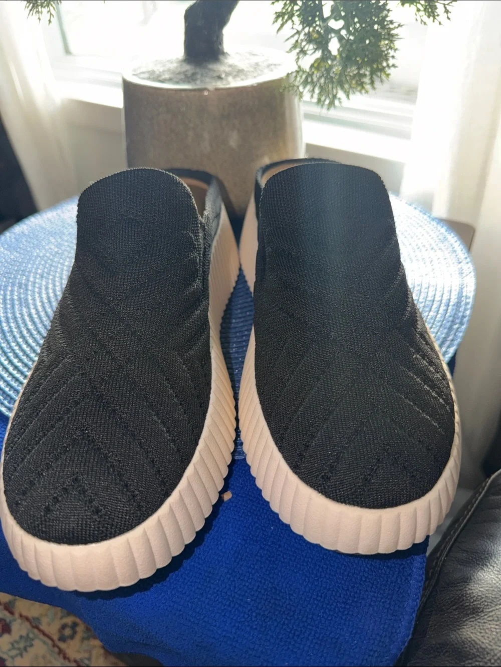 White Mountain Dystant Platform Mule Black Knit Slip On Shoes